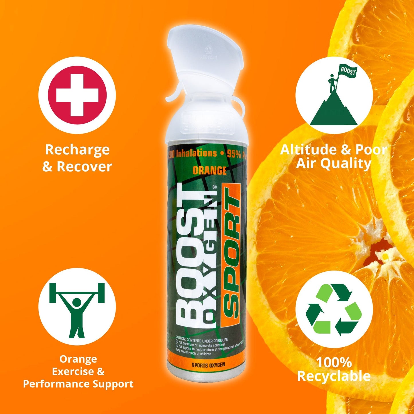 Boost Oxygen Large SPORT Orange Aroma 10 Liter Canister for Support, (6 Pack) - Find Fresh Goods