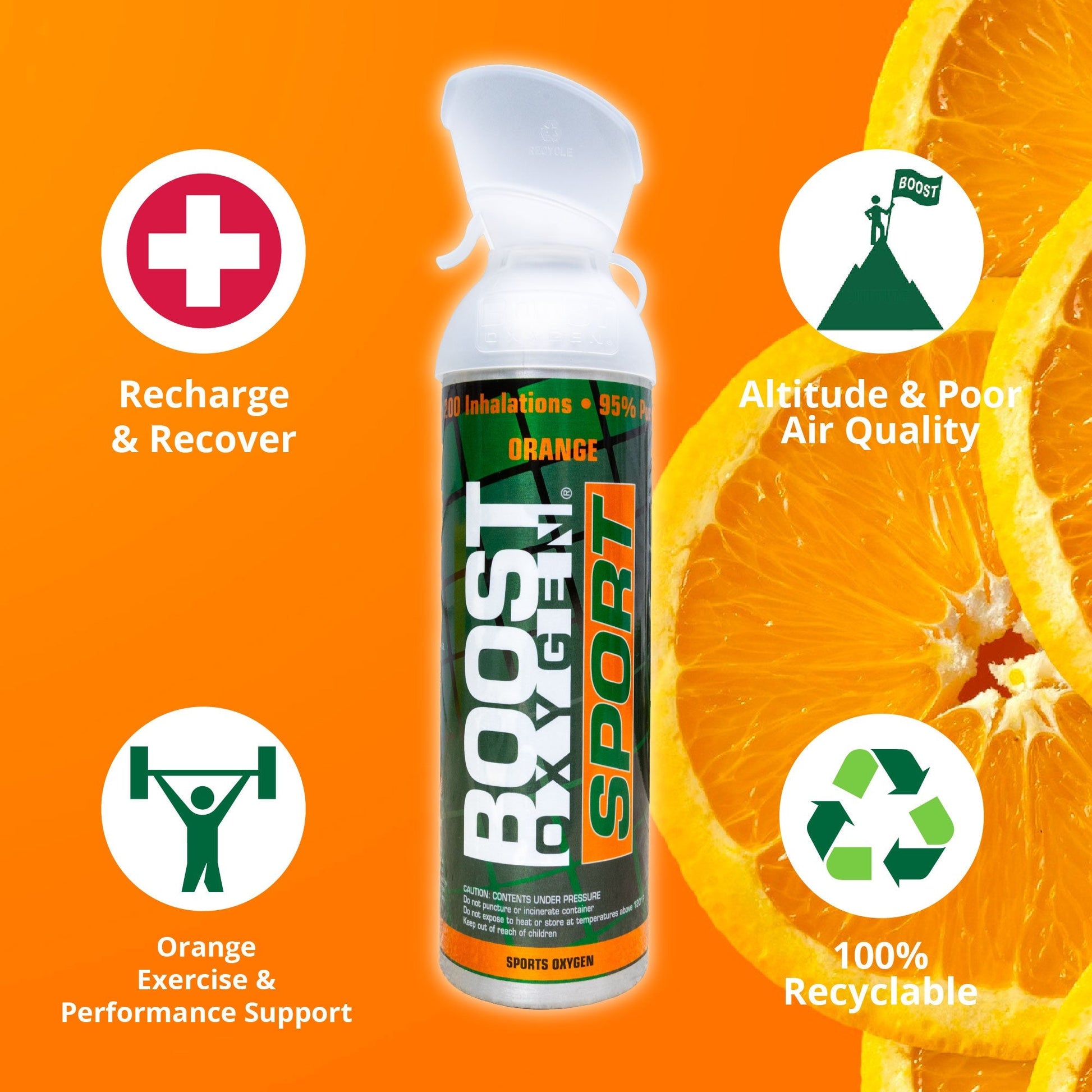 Boost Oxygen Large SPORT Orange Aroma 10 Liter Canister for Support, (6 Pack) - Find Fresh Goods