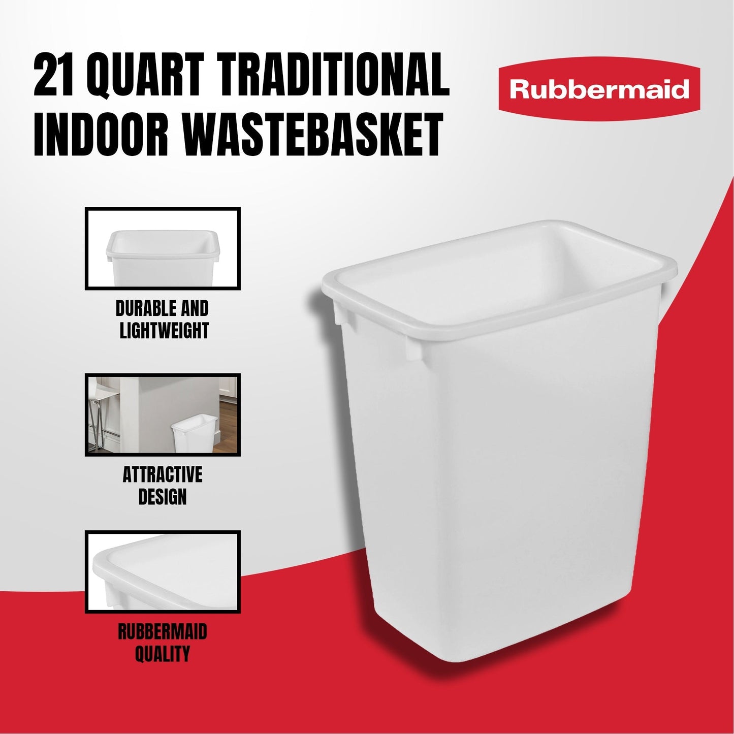 Rubbermaid 21 Qt Traditional Wastebasket Indoor Home Trash Can Container, 4 Pack