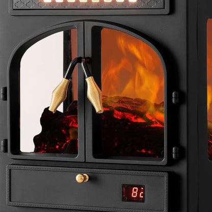 selectric Freestanding Portable Electric Fireplace Heater w/ Remote, Dark Black