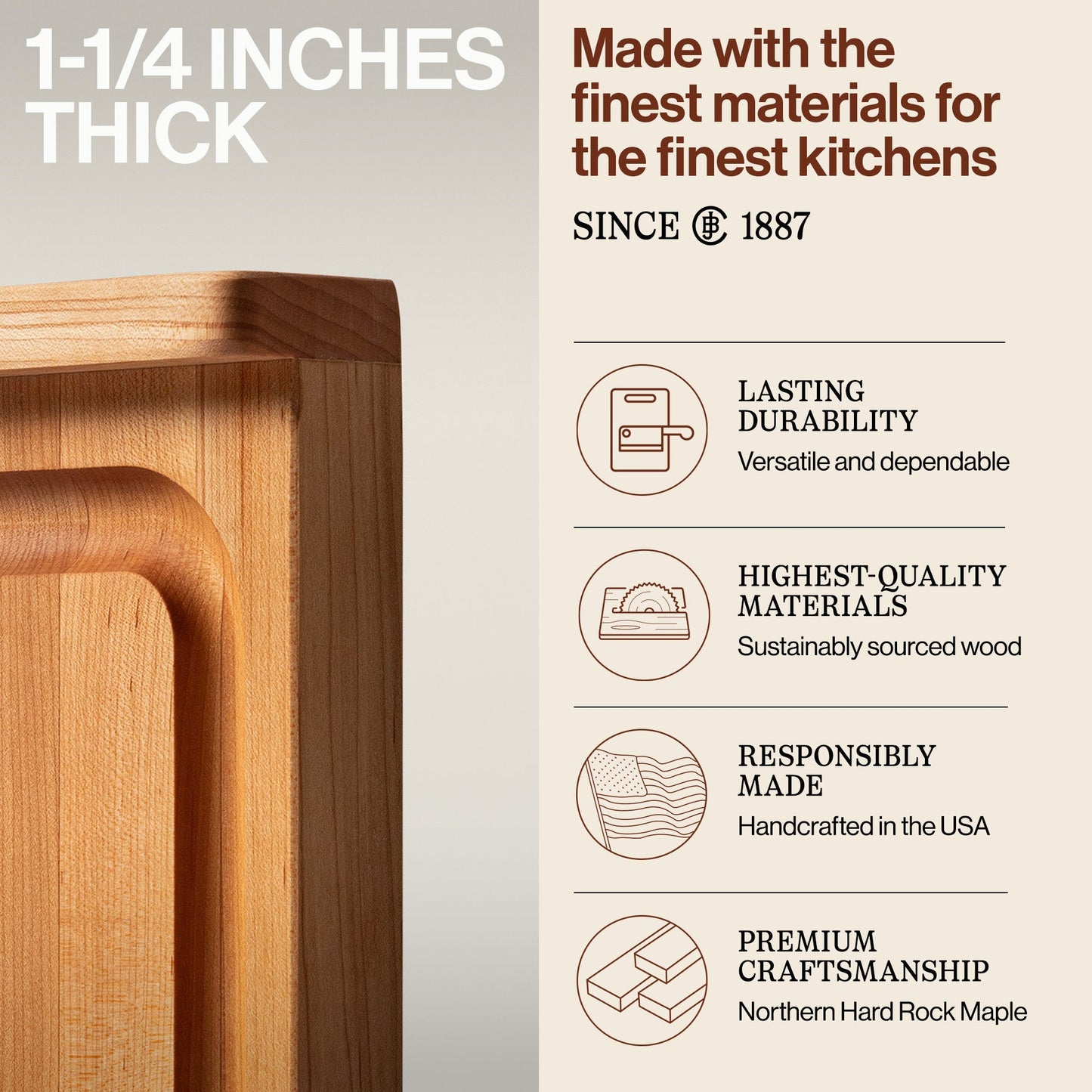 John Boos Countertop Reversible Wood Cutting Board with Juice Groove, Maple