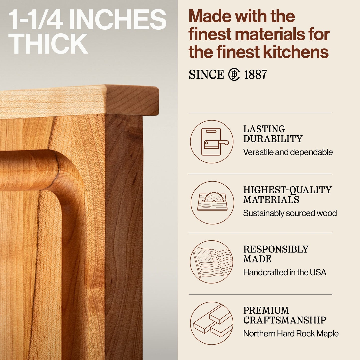 John Boos Countertop Reversible Wood Cutting Board with Juice Groove, Maple