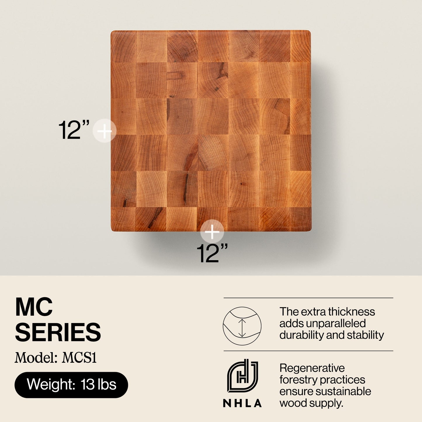 John Boos MC Series Square Wood Cutting Board with Feet, 12" x 12", Maple