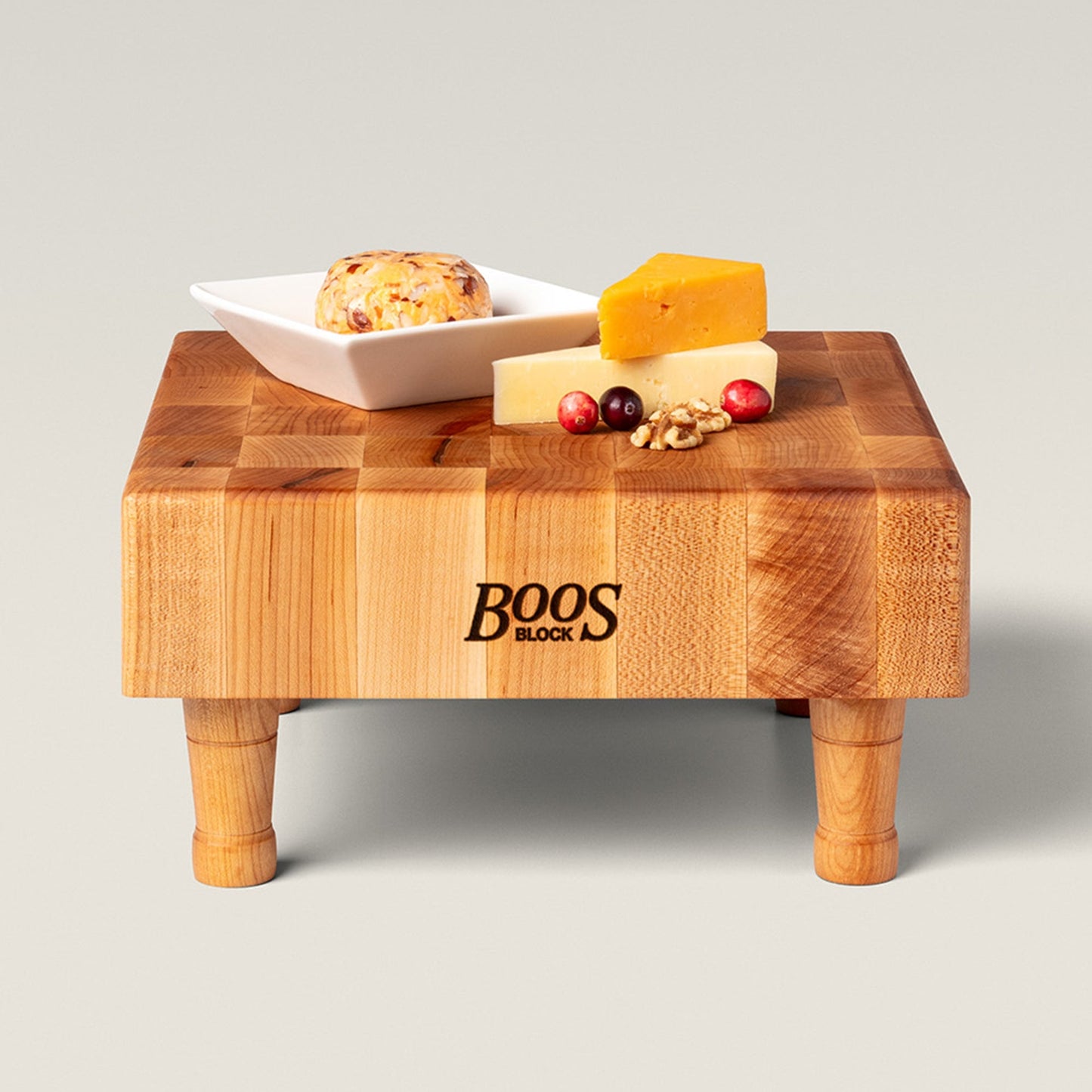 John Boos MC Series Square Wood Cutting Board with Feet, 12" x 12", Maple