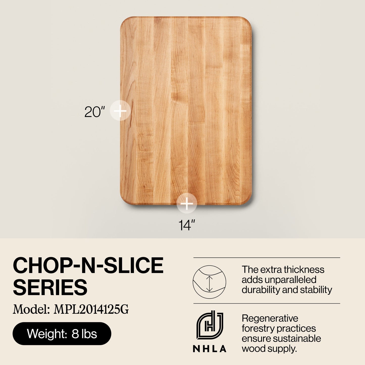 John Boos Chop N Slice Large Maple Wood Edge Grain Cutting Board, 20"x14"x1.25"