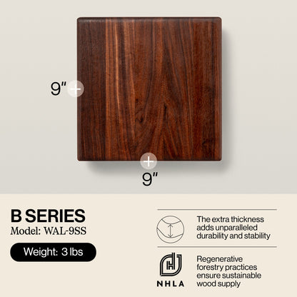 John Boos Small Walnut Wood Edge Grain Cutting Board for Kitchen, 9" x 9" x 1.5"