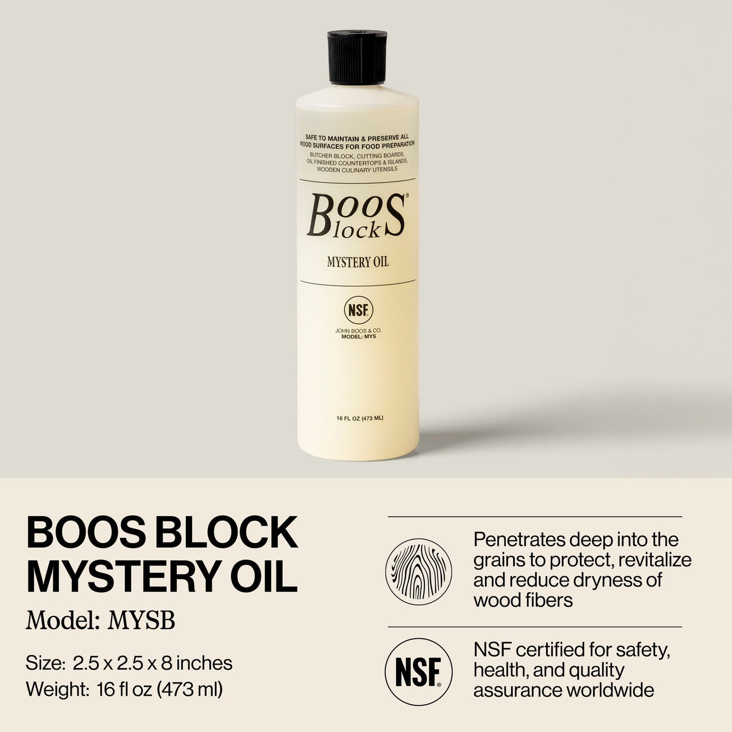 John Boos Mystery Oil, 16 Oz All Natural Moisture Care for Wood Cutting Boards