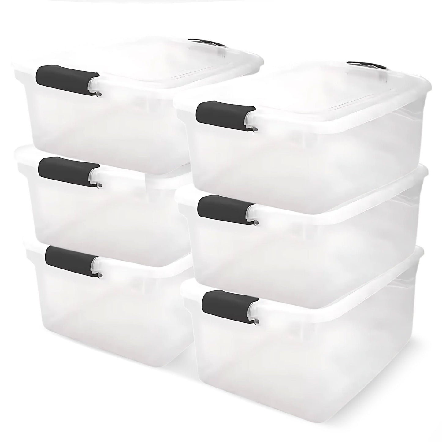 Homz 64 Qt Multipurpose Stackable Storage Bin with Latching Lids, Clear (6 Pack)
