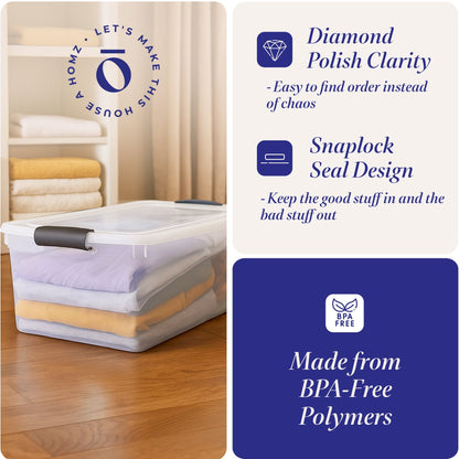 Homz 64 Qt Multipurpose Stackable Storage Bin with Latching Lids, Clear (8 Pack)