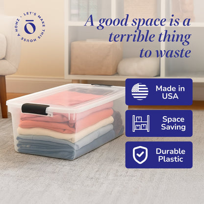 Homz 64 Qt Multipurpose Stackable Storage Bin with Latching Lids, Clear (8 Pack)