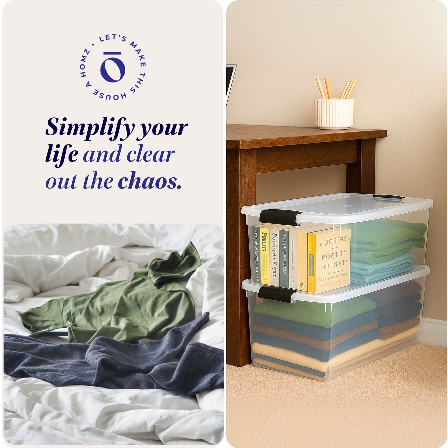 Homz 64 Qt Multipurpose Stackable Storage Bin with Latching Lids, Clear (8 Pack)