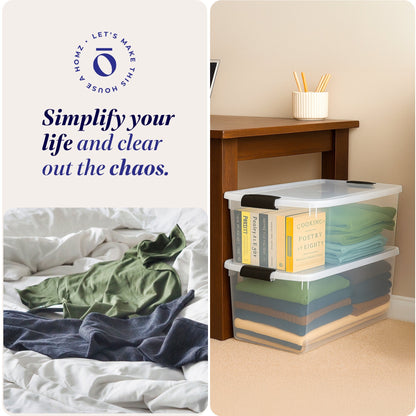 Homz 64 Qt Multipurpose Stackable Storage Bin with Latching Lids, Clear (8 Pack)