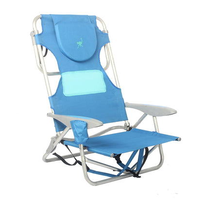 Ostrich 3N1 Reclining Chair and Ladies Comfort On-Your-Back Beach Chair, Blue