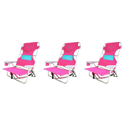 Ostrich Outdoor Beach Ladies Comfort On Your Back Beach Chair, Pink (3 Pack)