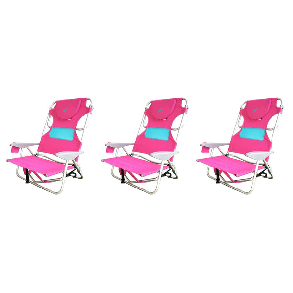 Ostrich Outdoor Beach Ladies Comfort On Your Back Beach Chair, Pink (3 Pack)