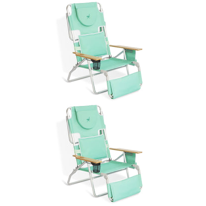 Ostrich Deluxe Padded 3-N-1 Outdoor Folding Reclining Beach Chair, Teal (2 Pack)