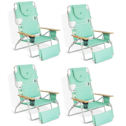 Ostrich Deluxe Padded 3-N-1 Outdoor Folding Reclining Beach Chair, Teal (4 Pack)