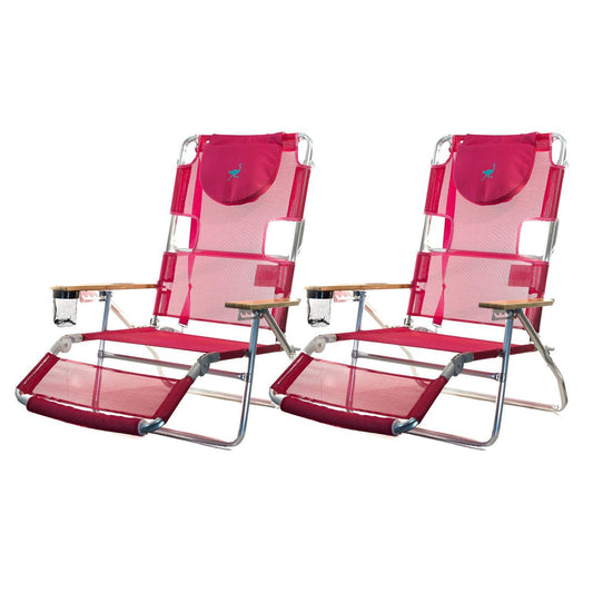 Ostrich Altitude 3 in 1 16 Inch Tall Lounge Reclining Beach Chair, Pink (2 Pack)