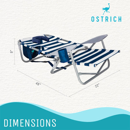 Ostrich 3N1 Reclining Beach Chair and On Your Back Beach Chair, Striped Blue