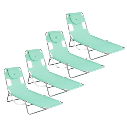 Ostrich Chaise Lounge Folding Sunbathing Recliner Beach Chair, Teal (4 Pack)