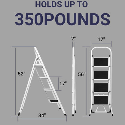 Delxo Alloy Steel Folding 4 Step Stool Portable Ladder with Hand Grip, White