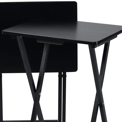 PJ Wood Portable Folding TV Snack Tray Table Desk Stand, Black (4 Piece Set)