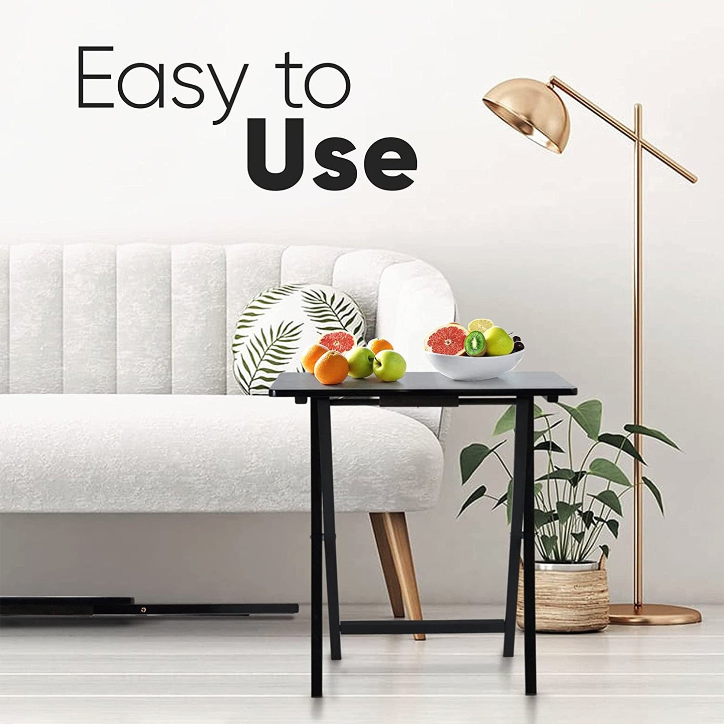 PJ Wood Portable Folding TV Snack Tray Table Desk Stand, Black (6 Piece Set)