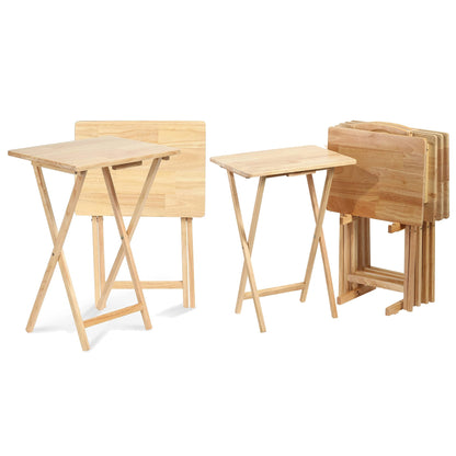 PJ Wood Folding Portable TV Snack Tray Table w/Compact Storage Rack, (Set of 7)