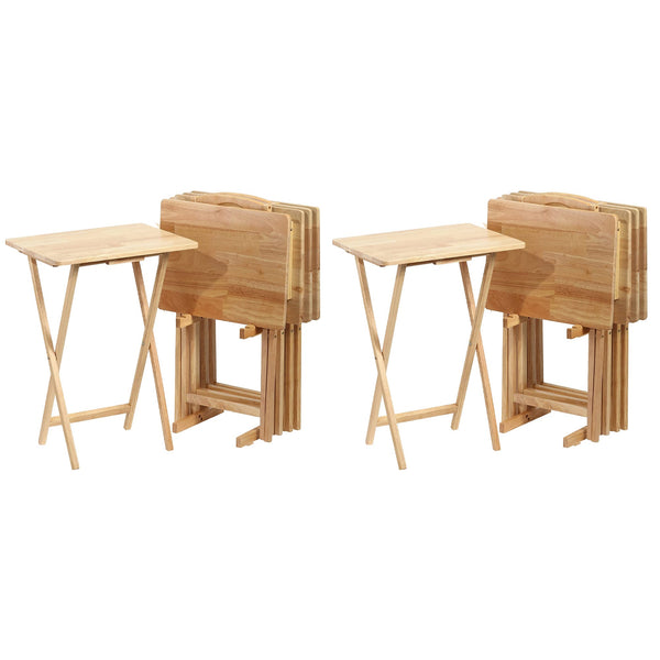 PJ Wood Folding Portable TV Tray Tables with Compact Storage Rack (10 Piece Set)