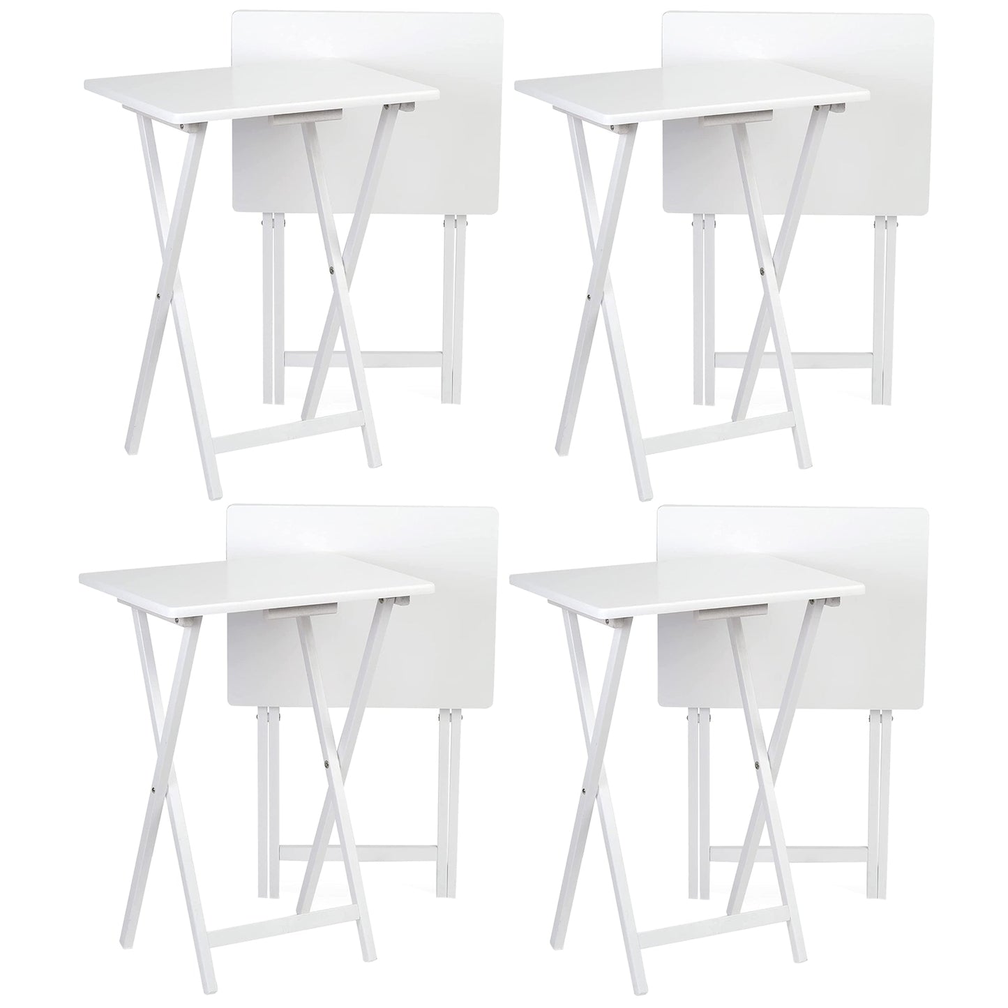 PJ Wood Portable Folding TV Snack Tray Table Desk Stand, White (8 Piece Set)
