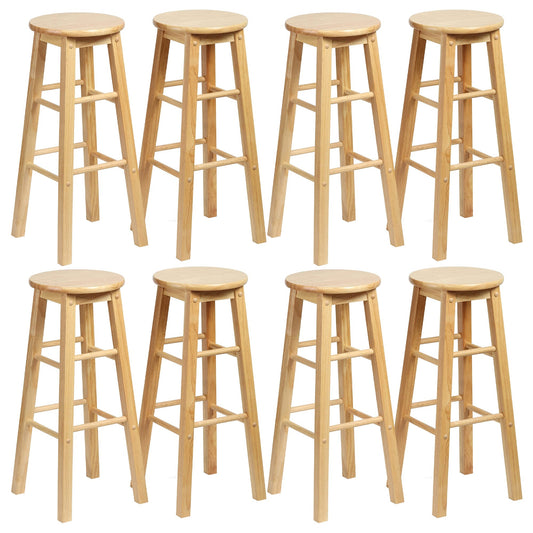PJ Wood Classic Round Seat 29" Tall Kitchen Counter Stools, Natural (Set of 8)