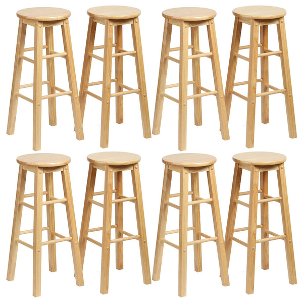 PJ Wood Classic Round Seat 29" Tall Kitchen Counter Stools, Natural (Set of 8)