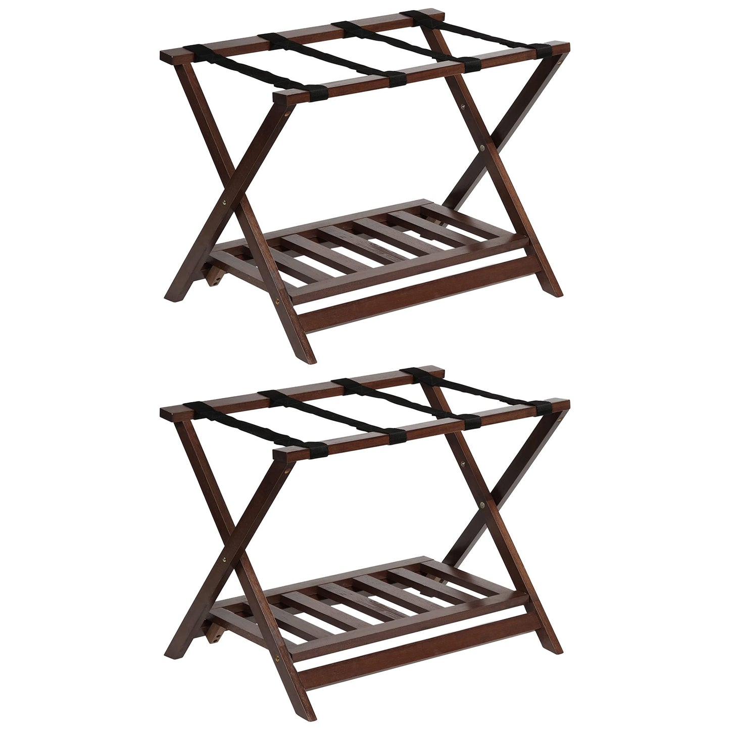PJ Wood Hotel Style Home Folding Suitcase Luggage Rack w/Shelf, Walnut (2 Pack) - Find Fresh Goods