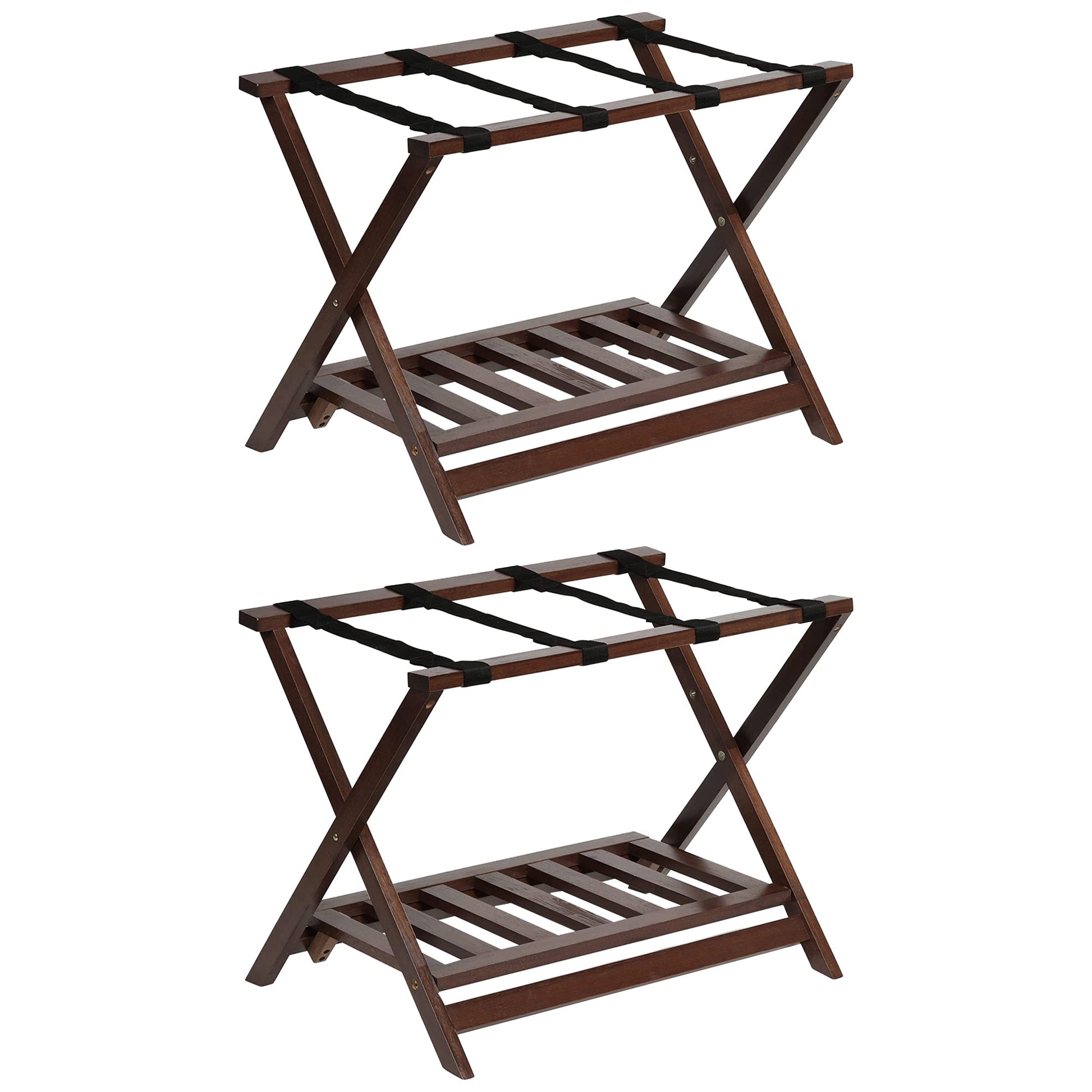 PJ Wood Hotel Style Home Folding Suitcase Luggage Rack w/Shelf, Walnut (2 Pack) - Find Fresh Goods