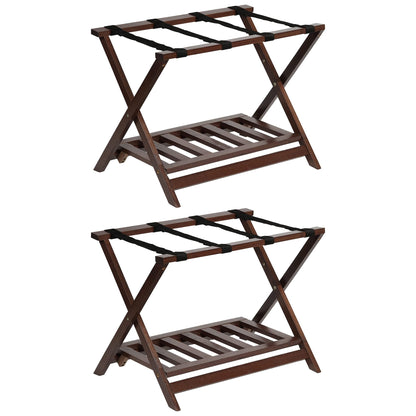 PJ Wood Hotel Style Home Folding Suitcase Luggage Rack w/Shelf, Walnut (2 Pack) - Find Fresh Goods