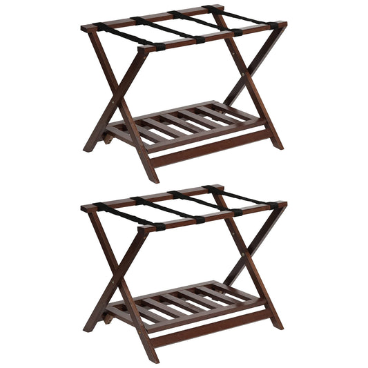 PJ Wood Hotel Style Home Folding Suitcase Luggage Rack w/Shelf, Walnut (2 Pack) - Find Fresh Goods