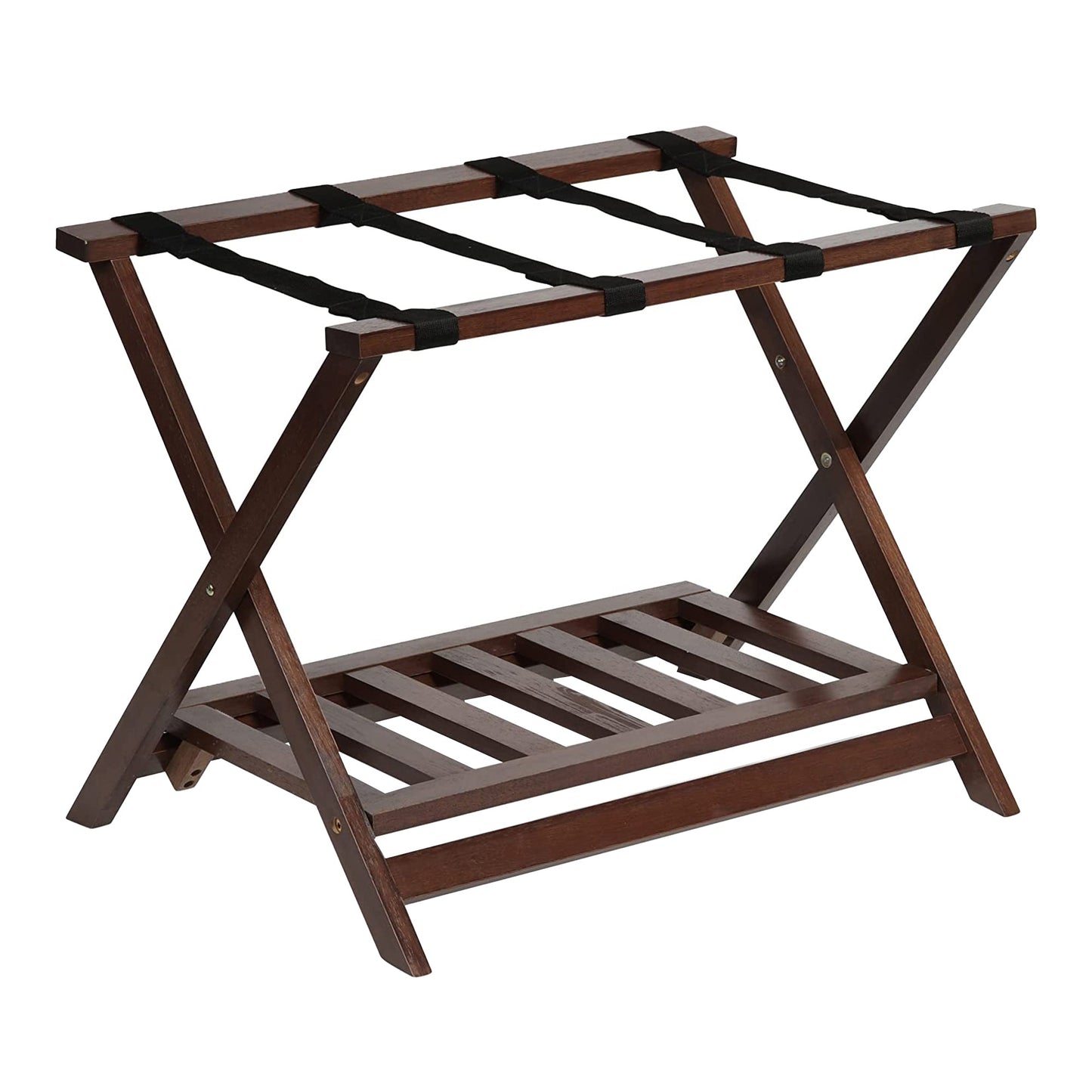PJ Wood Hotel Style Home Folding Suitcase Luggage Rack w/Shelf, Walnut (2 Pack) - Find Fresh Goods