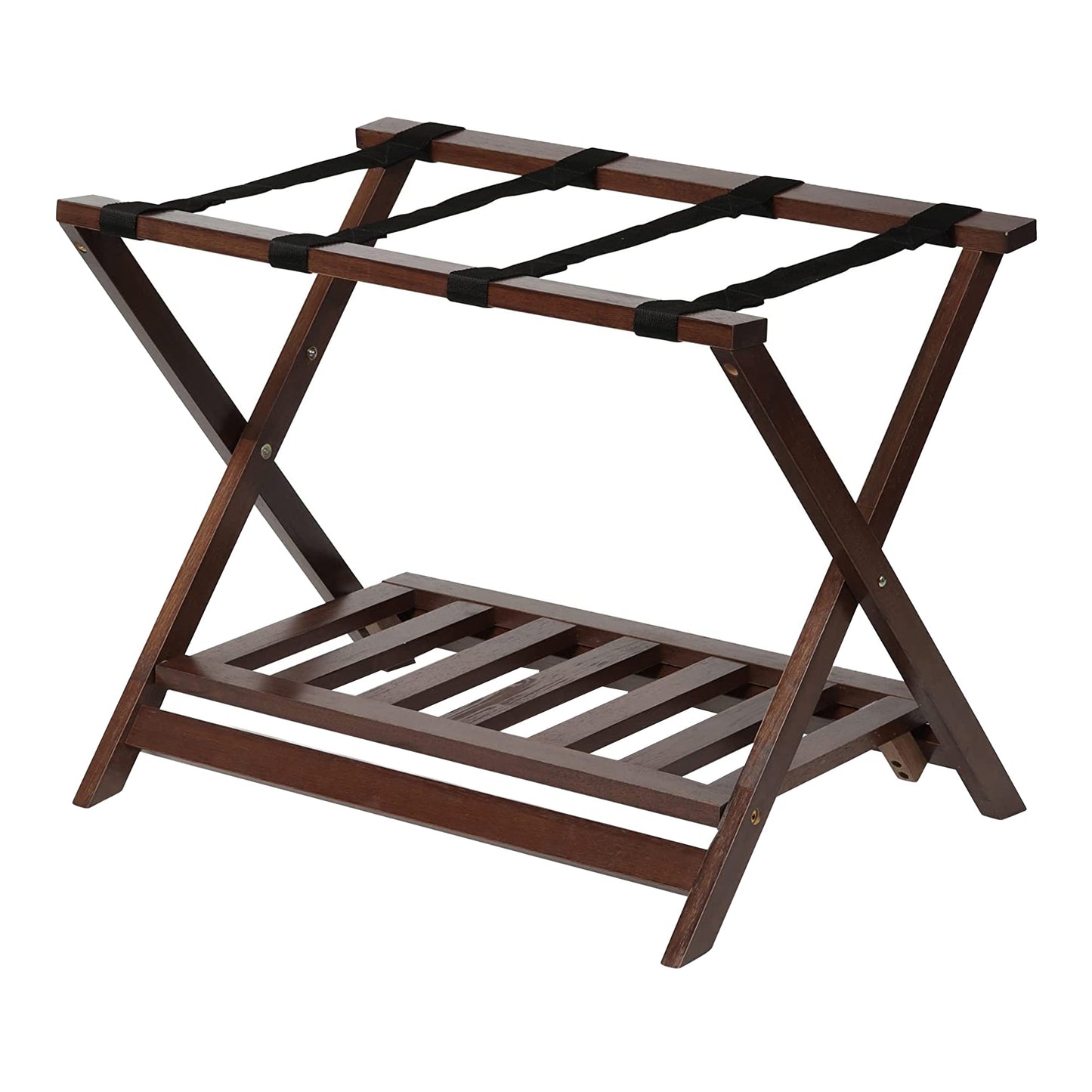 PJ Wood Hotel Style Home Folding Suitcase Luggage Rack w/Shelf, Walnut (2 Pack) - Find Fresh Goods