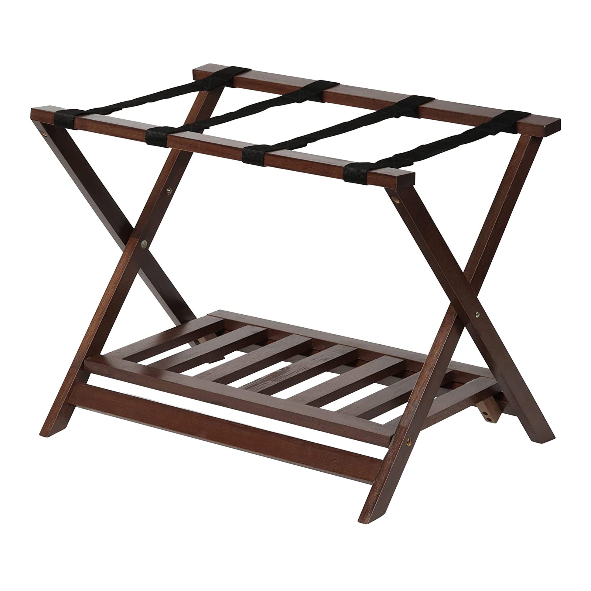 PJ Wood Hotel Style Home Folding Suitcase Luggage Rack w/Shelf, Walnut (2 Pack) - Find Fresh Goods
