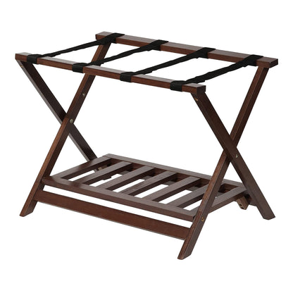 PJ Wood Hotel Style Home Folding Suitcase Luggage Rack w/Shelf, Walnut (2 Pack) - Find Fresh Goods