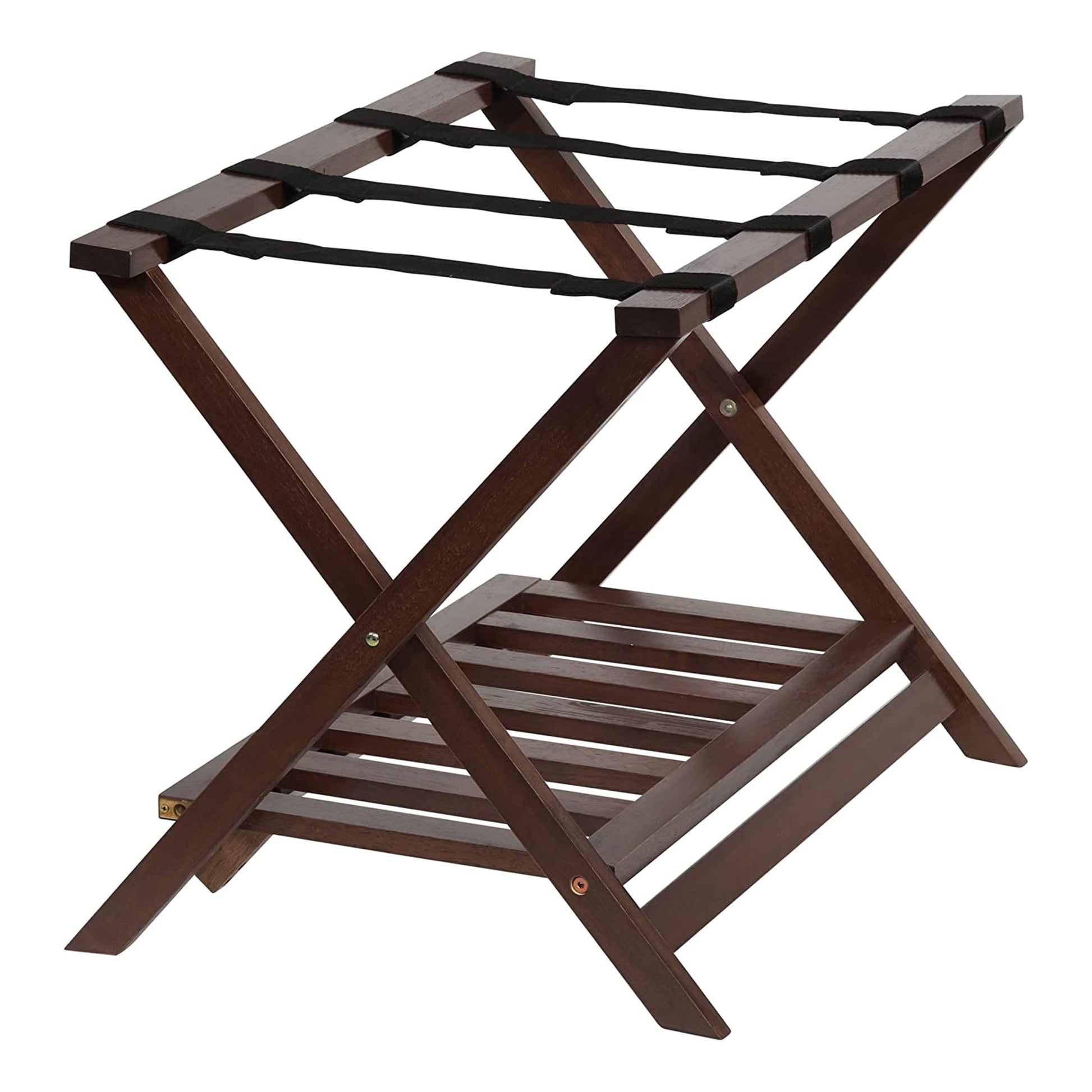 PJ Wood Hotel Style Home Folding Suitcase Luggage Rack w/Shelf, Walnut (2 Pack) - Find Fresh Goods