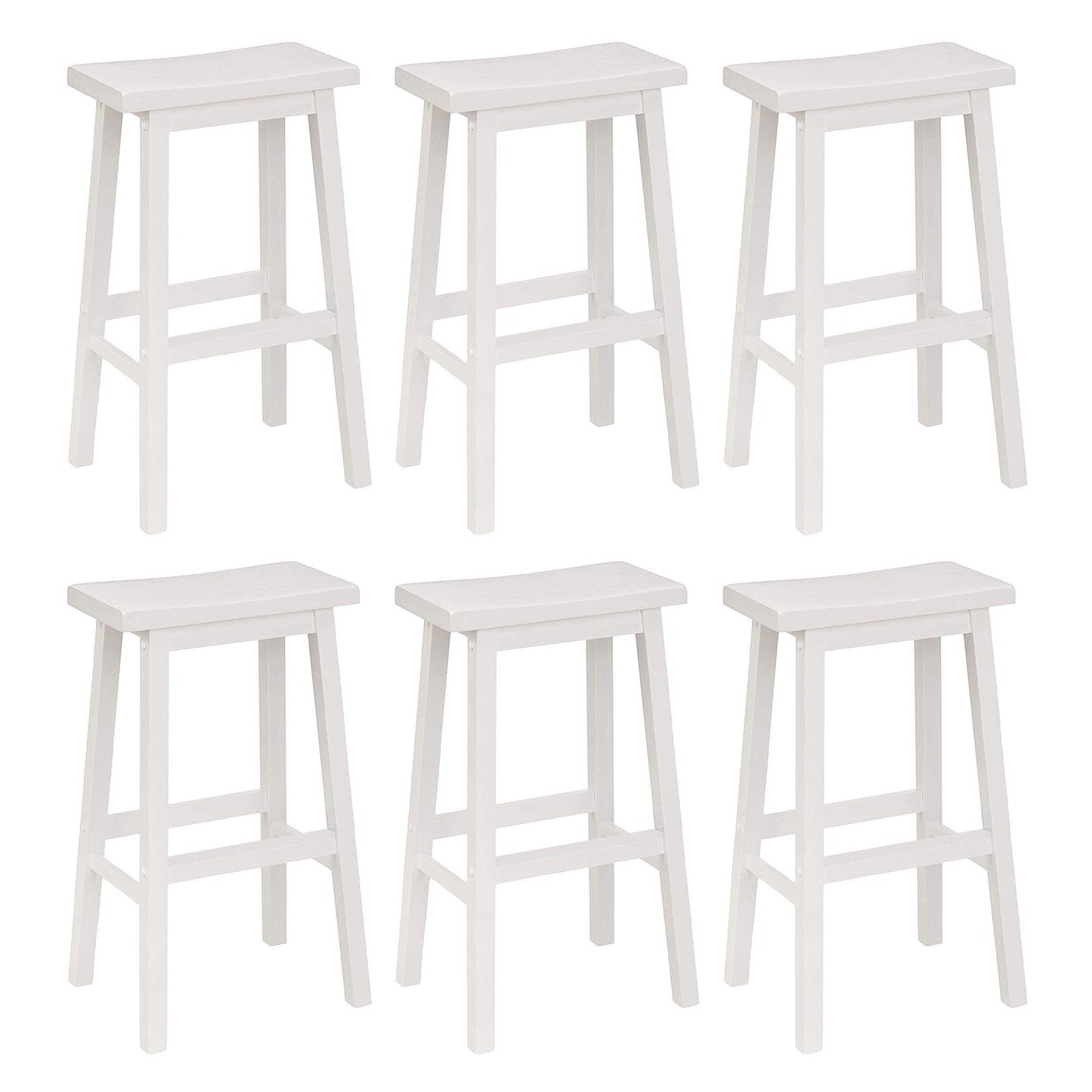 PJ Wood Classic 29 Inch Saddle Seat Kitchen Bar Counter Stool, White (6 Pack)