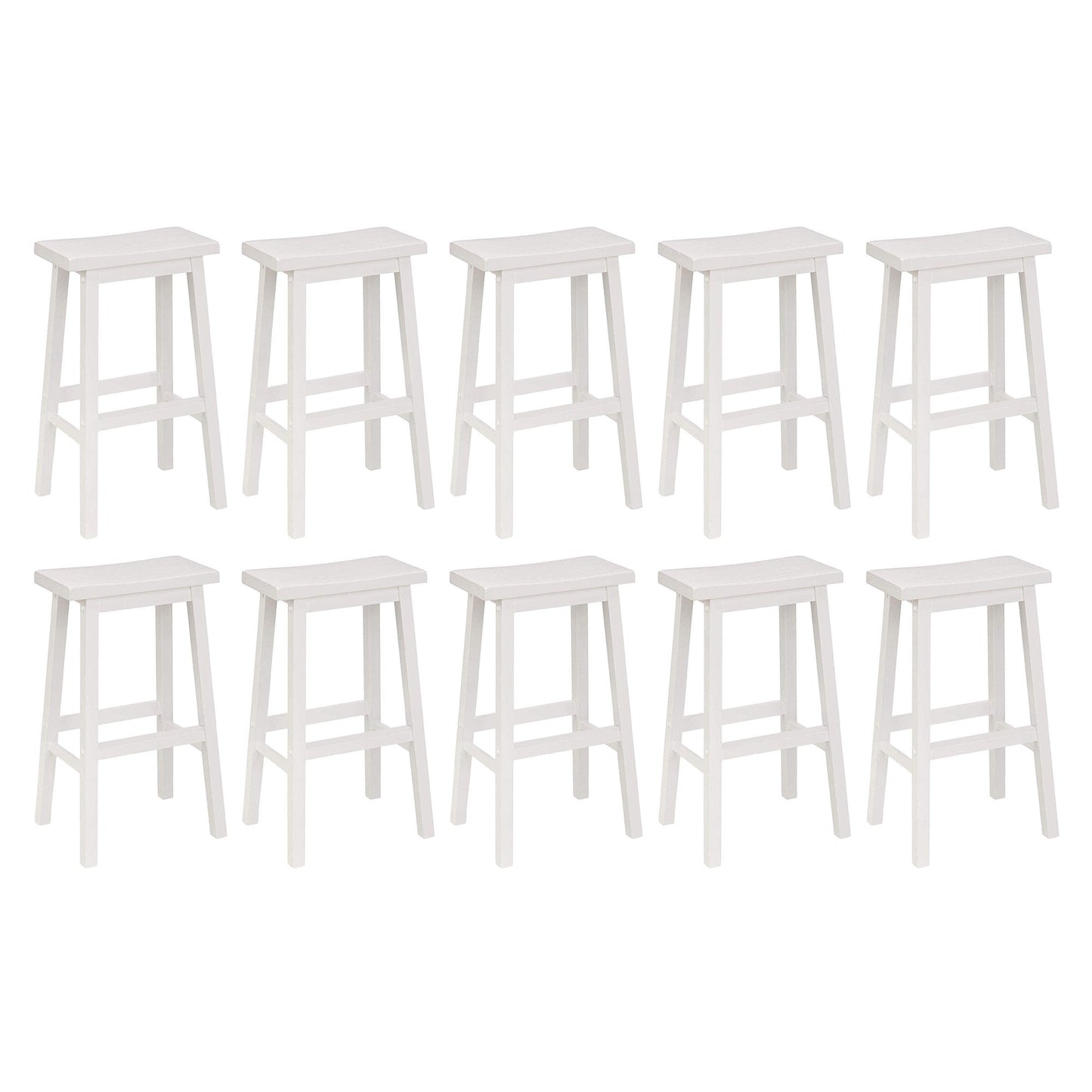 PJ Wood Classic 29 Inch Saddle Seat Kitchen Bar Counter Stool, White (10 Pack)