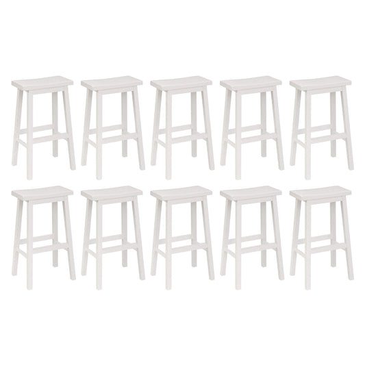 PJ Wood Classic 29 Inch Saddle Seat Kitchen Bar Counter Stool, White (10 Pack)