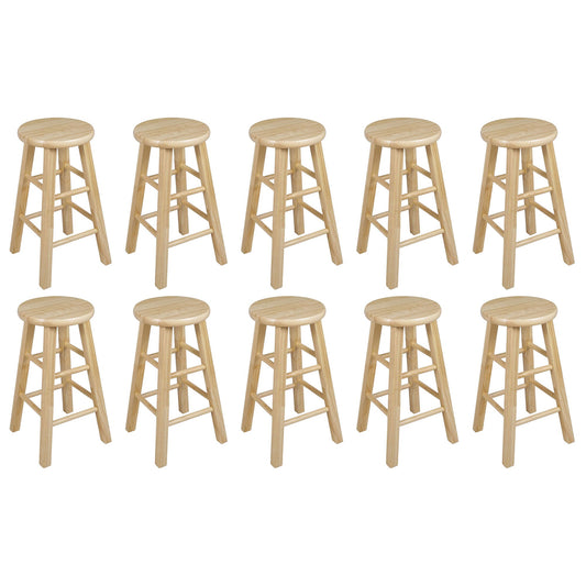 PJ Wood Classic Round Seat 24" Tall Kitchen Counter Stools, Natural (Set of 10)