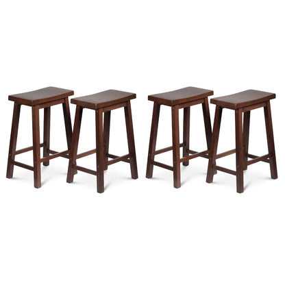 PJ Wood Classic Saddle Seat 24" Tall Kitchen Counter Stools, Walnut (Set of 4)