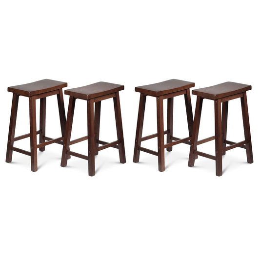 PJ Wood Classic Saddle Seat 24" Tall Kitchen Counter Stools, Walnut (Set of 4)