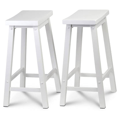 PJ Wood Classic Saddle Seat 24 Inch Tall Kitchen Counter Stools, White (4 Pack)