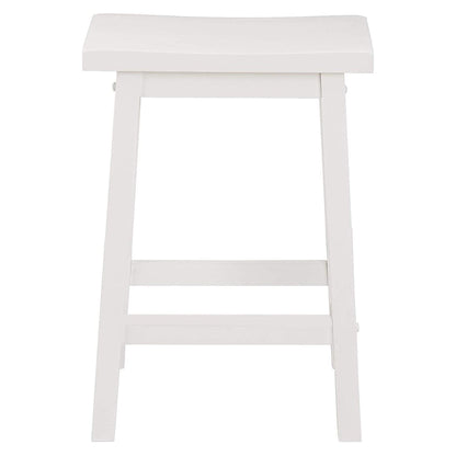 PJ Wood Classic Saddle Seat 24 Inch Tall Kitchen Counter Stools, White (4 Pack)