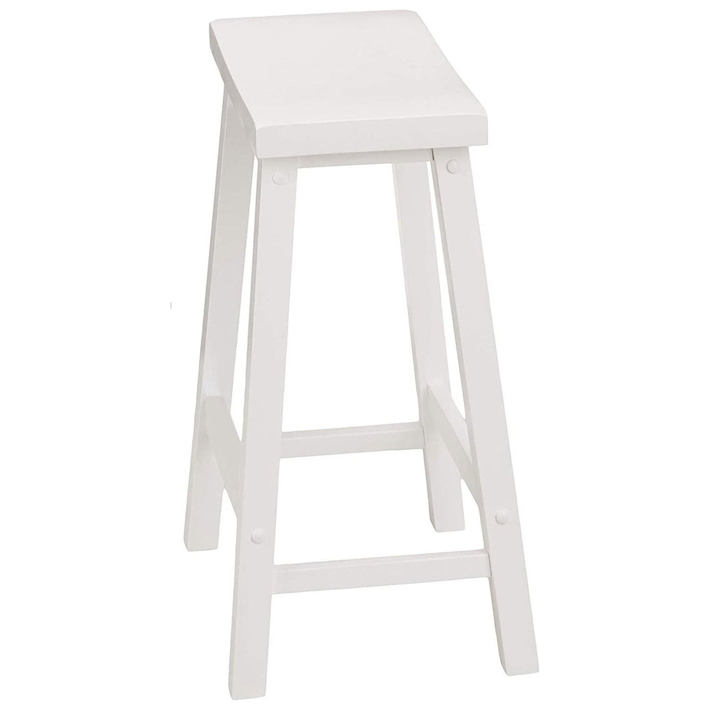 PJ Wood Classic Saddle Seat 24 Inch Tall Kitchen Counter Stools, White (4 Pack)